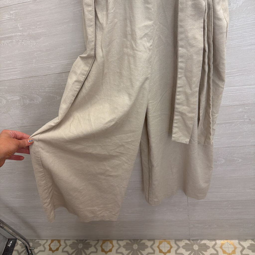 Shinestar Beige Linen Blend Sleeveless Tie Waist Jumpsuit Large