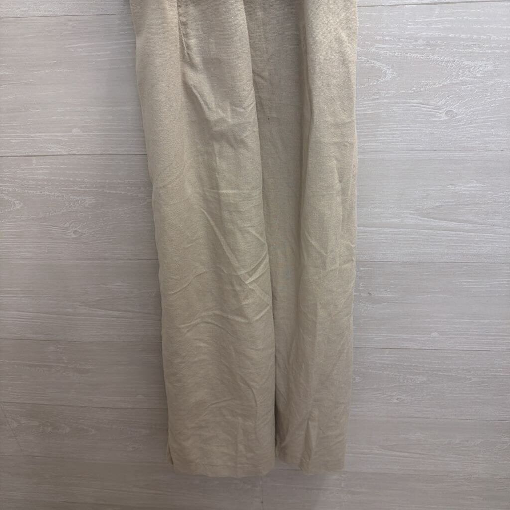 Shinestar Beige Linen Blend Sleeveless Tie Waist Jumpsuit Large