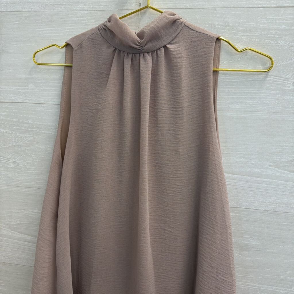 Fab'rik Beige High Neck Sleeveless Shift Dress Small