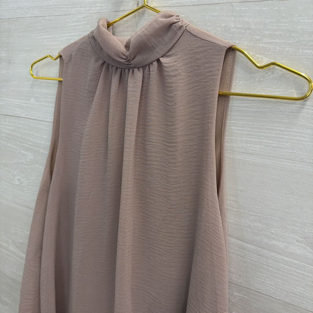 Fab'rik Beige High Neck Sleeveless Shift Dress Small