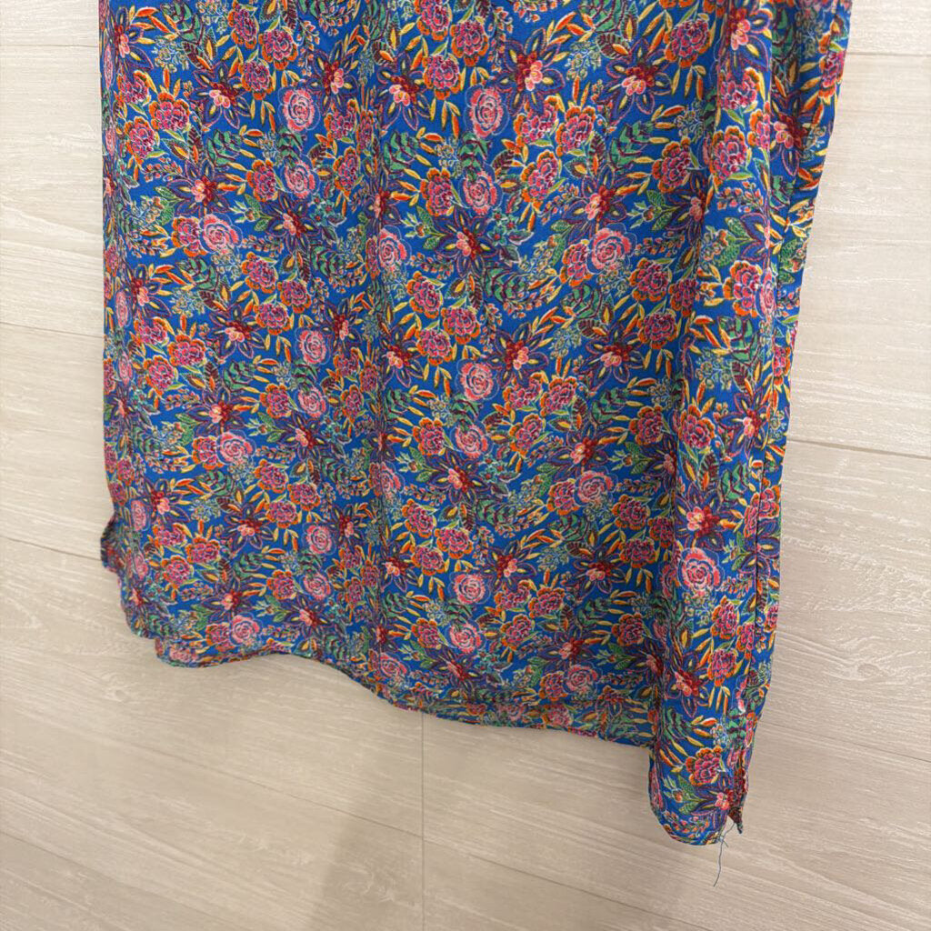 Rose and Olive Blue/ Red Floral Print Sleeveless Top Medium