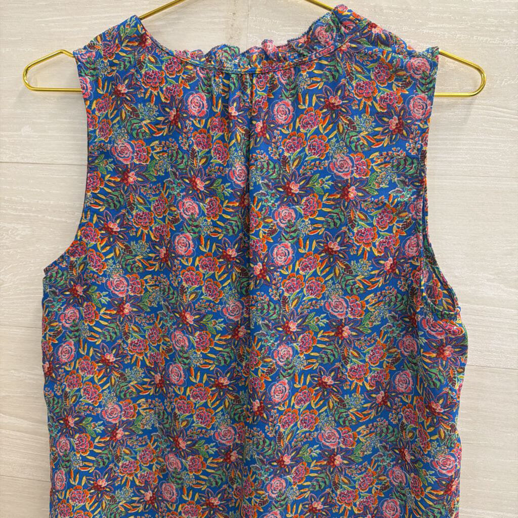 Rose and Olive Blue/ Red Floral Print Sleeveless Top Medium