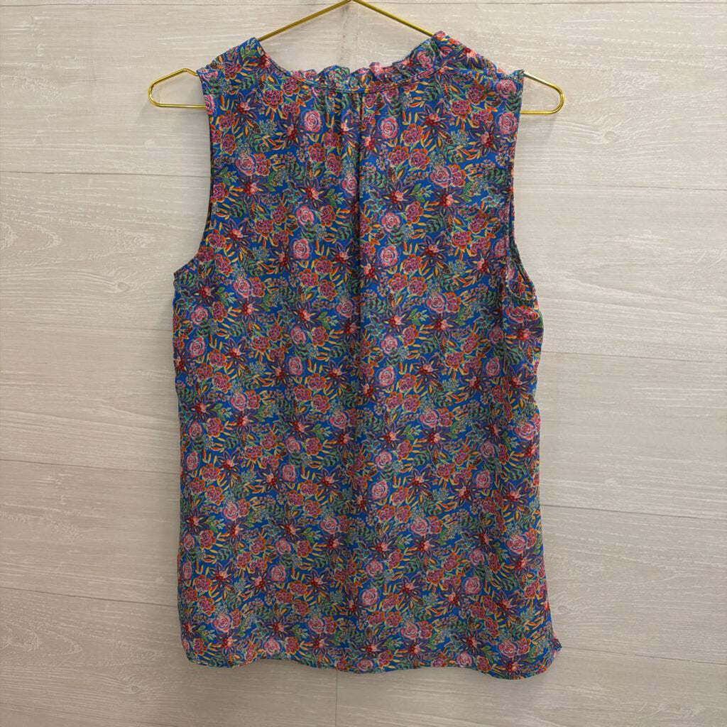 Rose and Olive Blue/ Red Floral Print Sleeveless Top Medium
