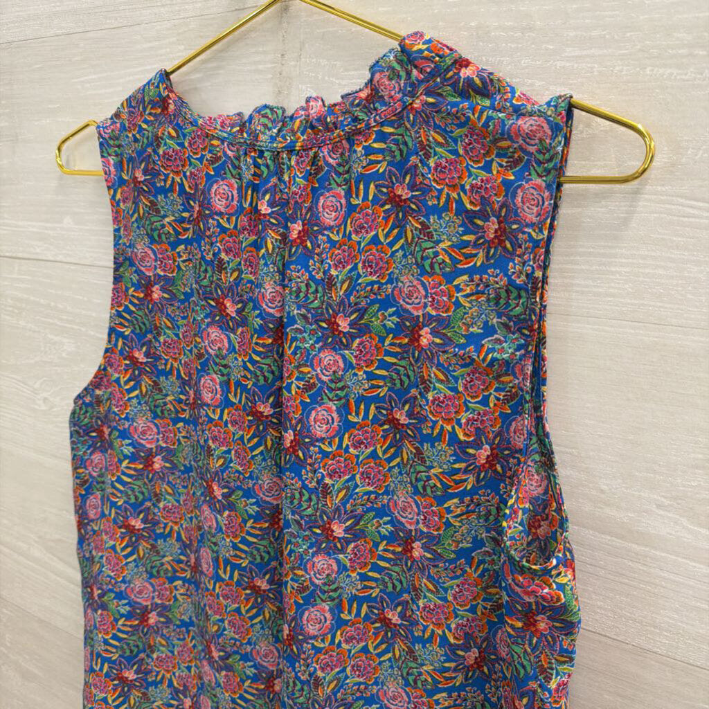 Rose and Olive Blue/ Red Floral Print Sleeveless Top Medium