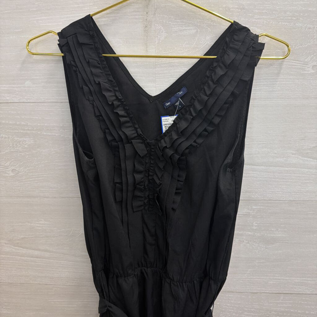 Gap Black Sleeveless Ruffle Detail Tie Waist Dress Small