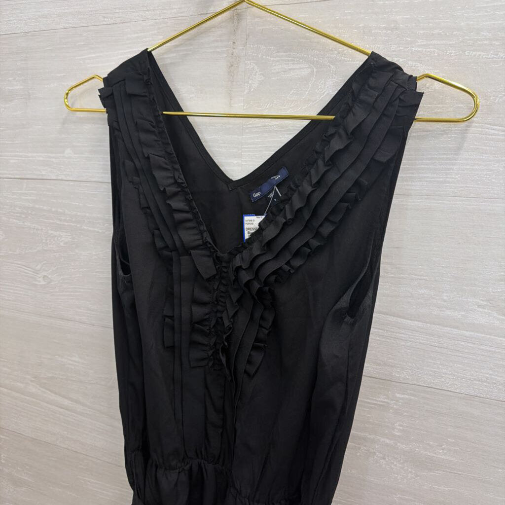 Gap Black Sleeveless Ruffle Detail Tie Waist Dress Small