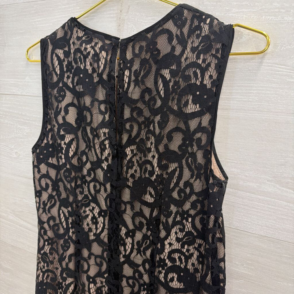 Loft Black/ Beige Lace Sleeveless Shift Dress 6
