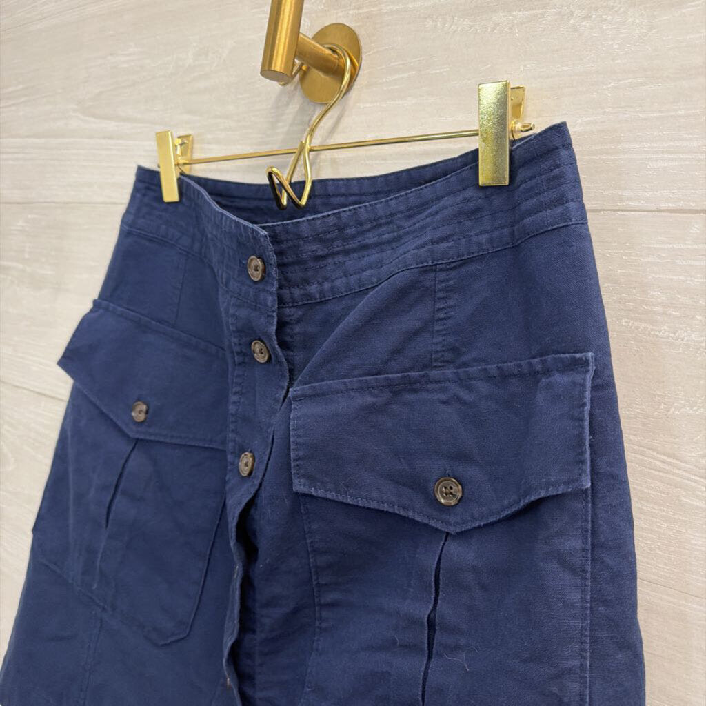 Banana Republic Navy Linen Blend Button Front Skirt 6