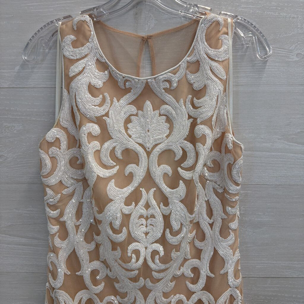 Vince Camuto Beige/ White Sequin Print Sleeveless Dress 8
