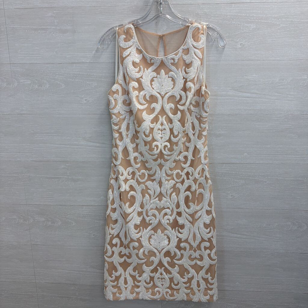 Vince Camuto Beige/ White Sequin Print Sleeveless Dress 8