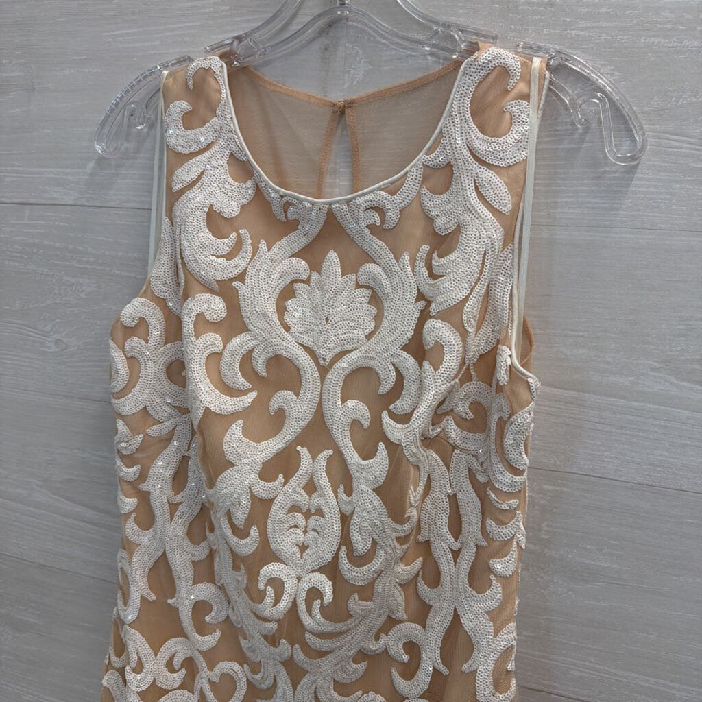 Vince Camuto Beige/ White Sequin Print Sleeveless Dress 8