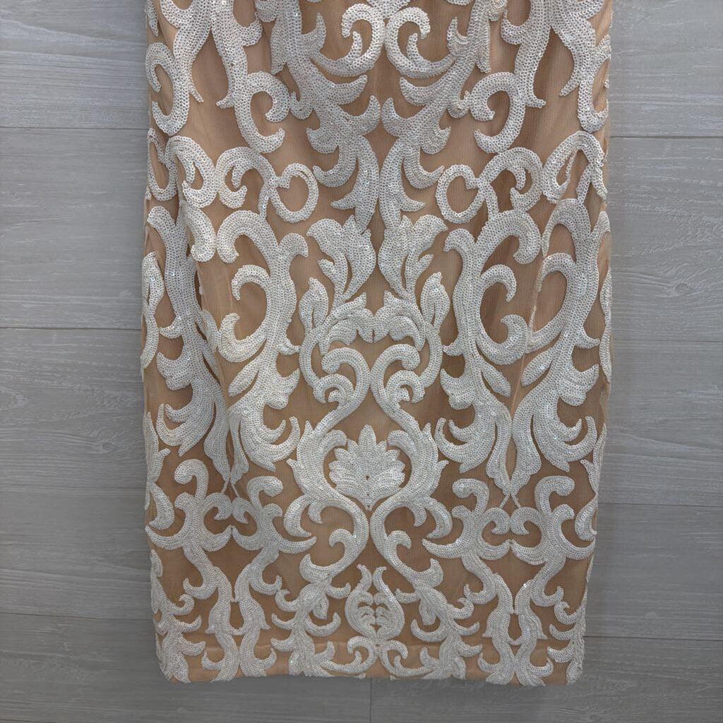 Vince Camuto Beige/ White Sequin Print Sleeveless Dress 8