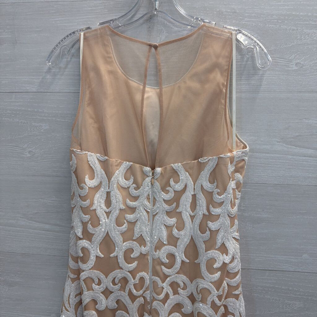 Vince Camuto Beige/ White Sequin Print Sleeveless Dress 8