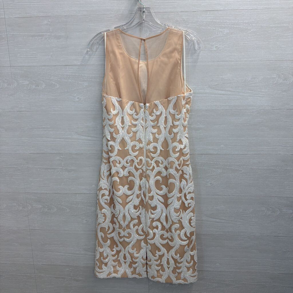 Vince Camuto Beige/ White Sequin Print Sleeveless Dress 8