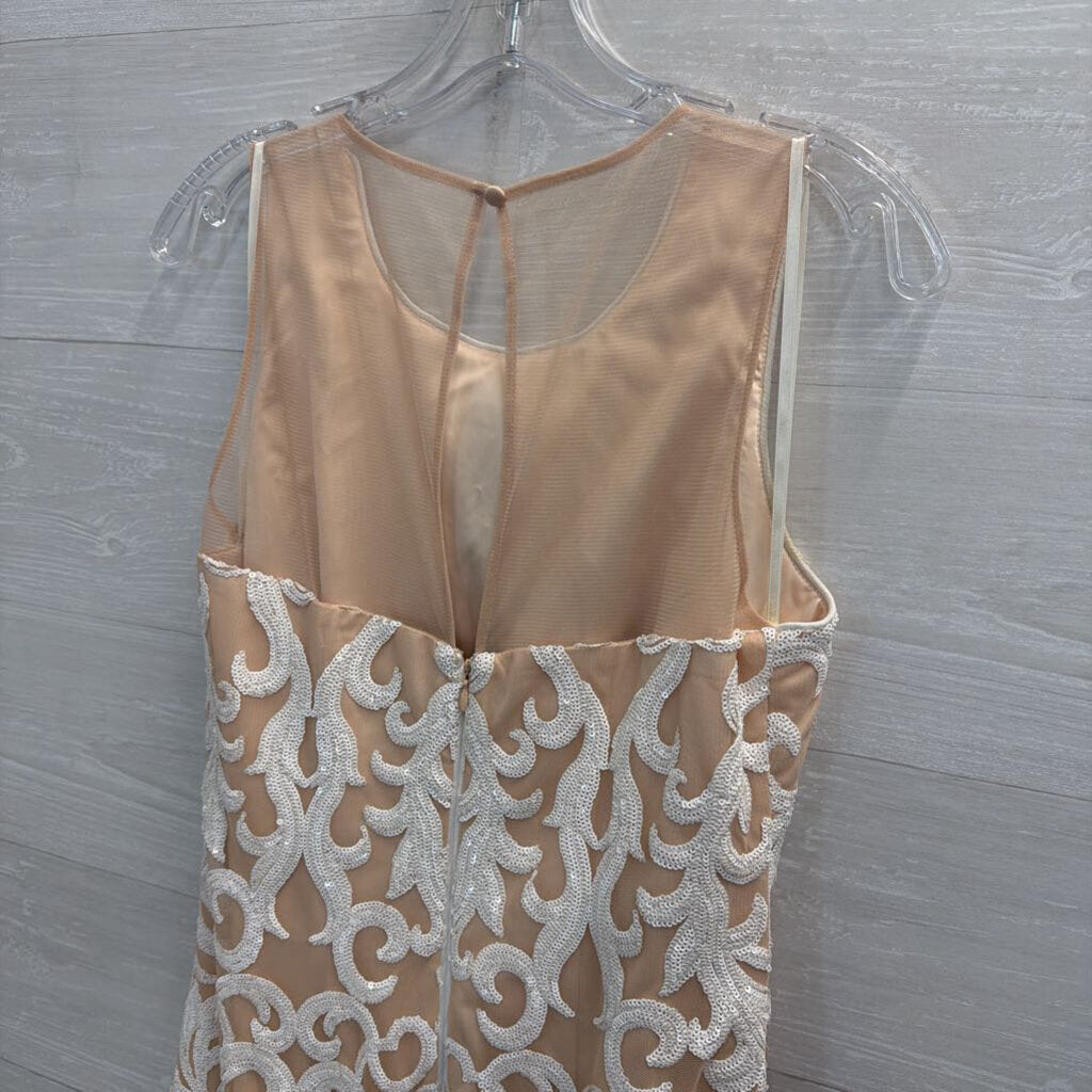 Vince Camuto Beige/ White Sequin Print Sleeveless Dress 8