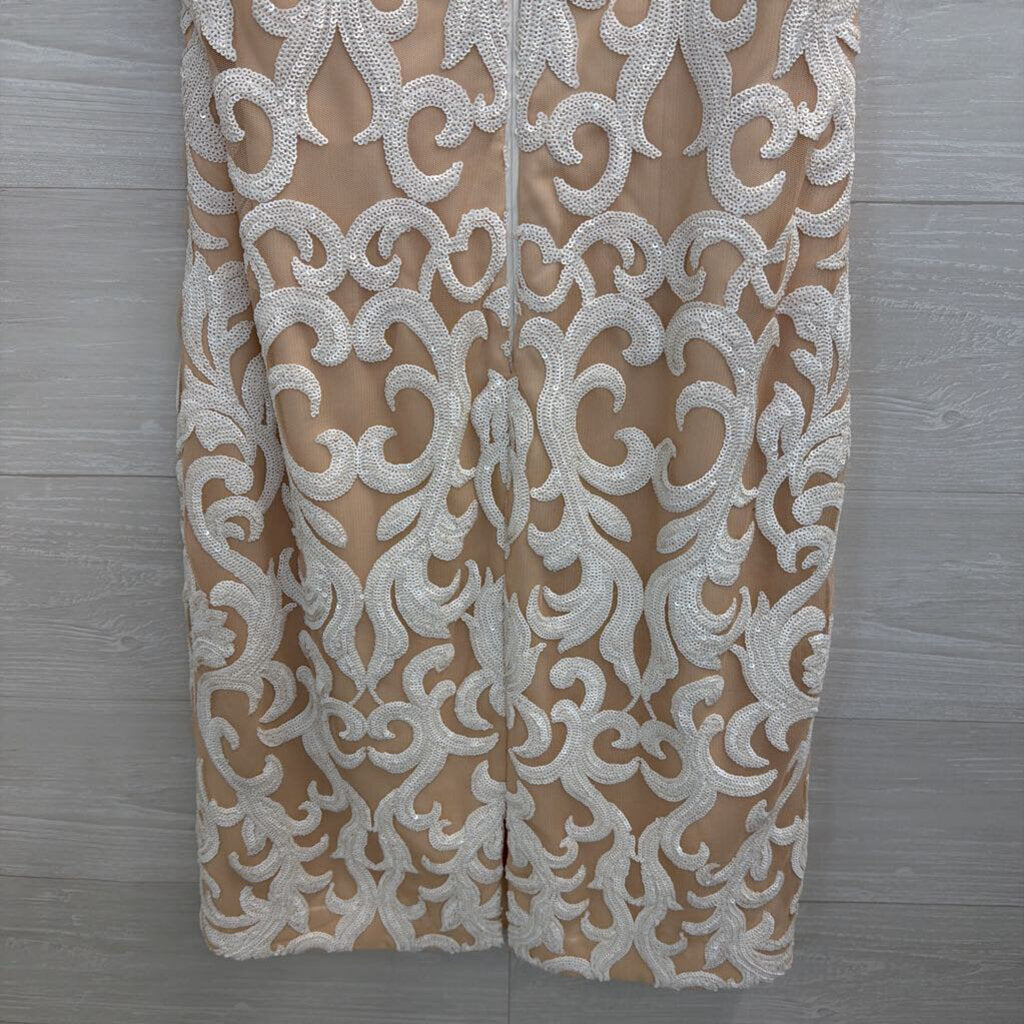 Vince Camuto Beige/ White Sequin Print Sleeveless Dress 8