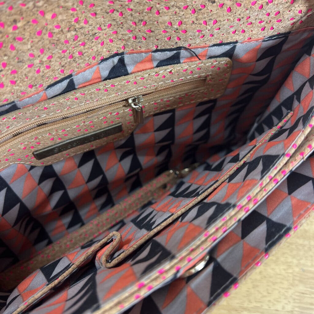 Cork/ Pink Print Envelope Crossbody Purse