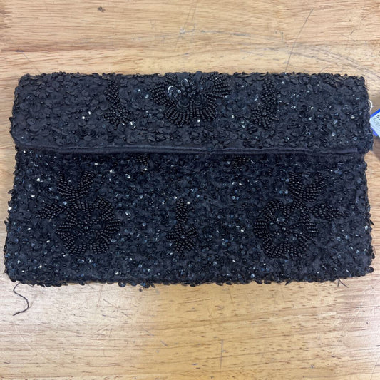 Loft Black Beaded Sequin Clutch Purse