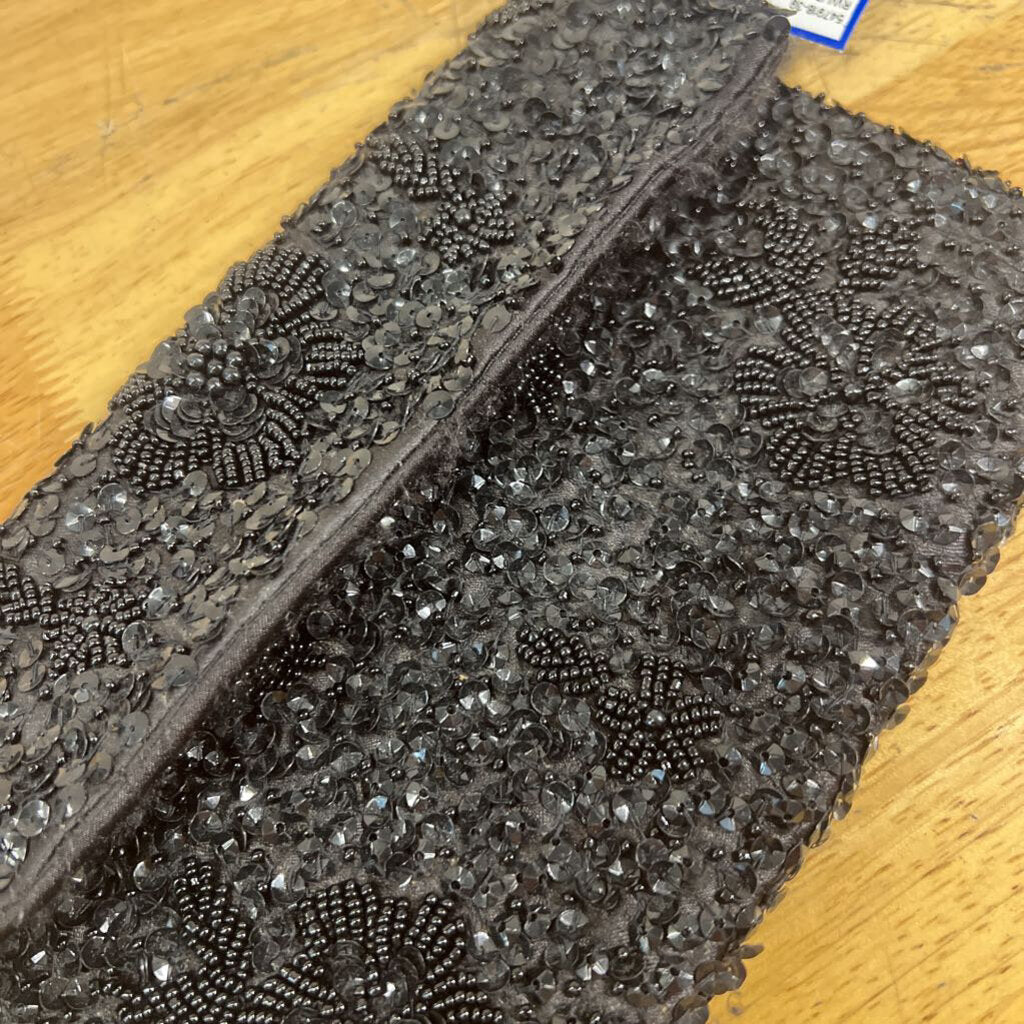 Loft Black Beaded Sequin Clutch Purse