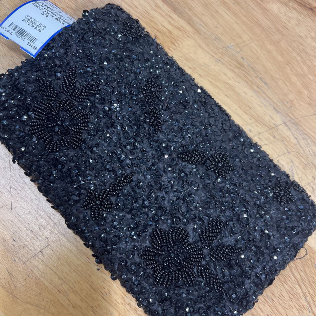 Loft Black Beaded Sequin Clutch Purse