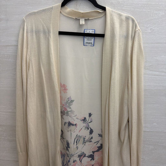 Dana Buchman Cream/ Multi Floral Back Open Front Sweater Top Large