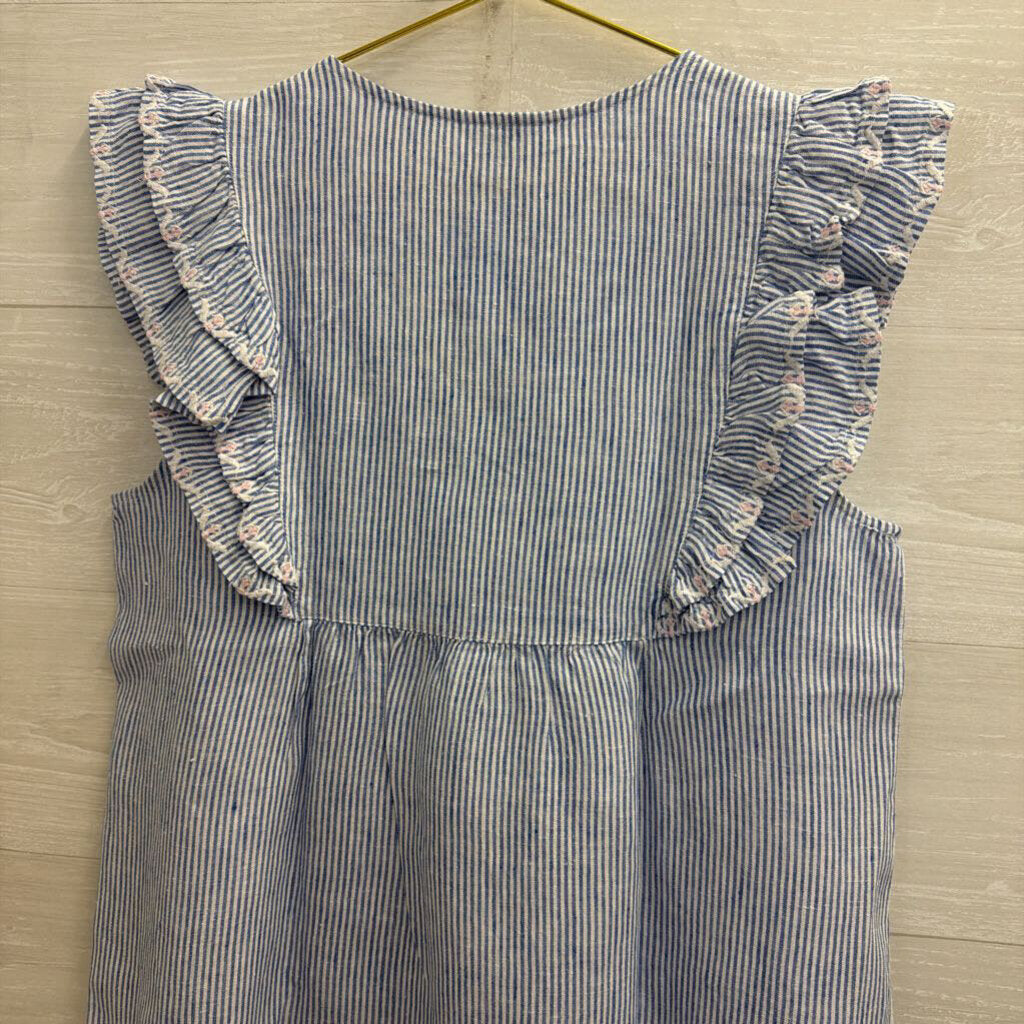 Crown and Ivy Blue/ White/ Pink Striped Embroidered Short Sleeve Top Medium