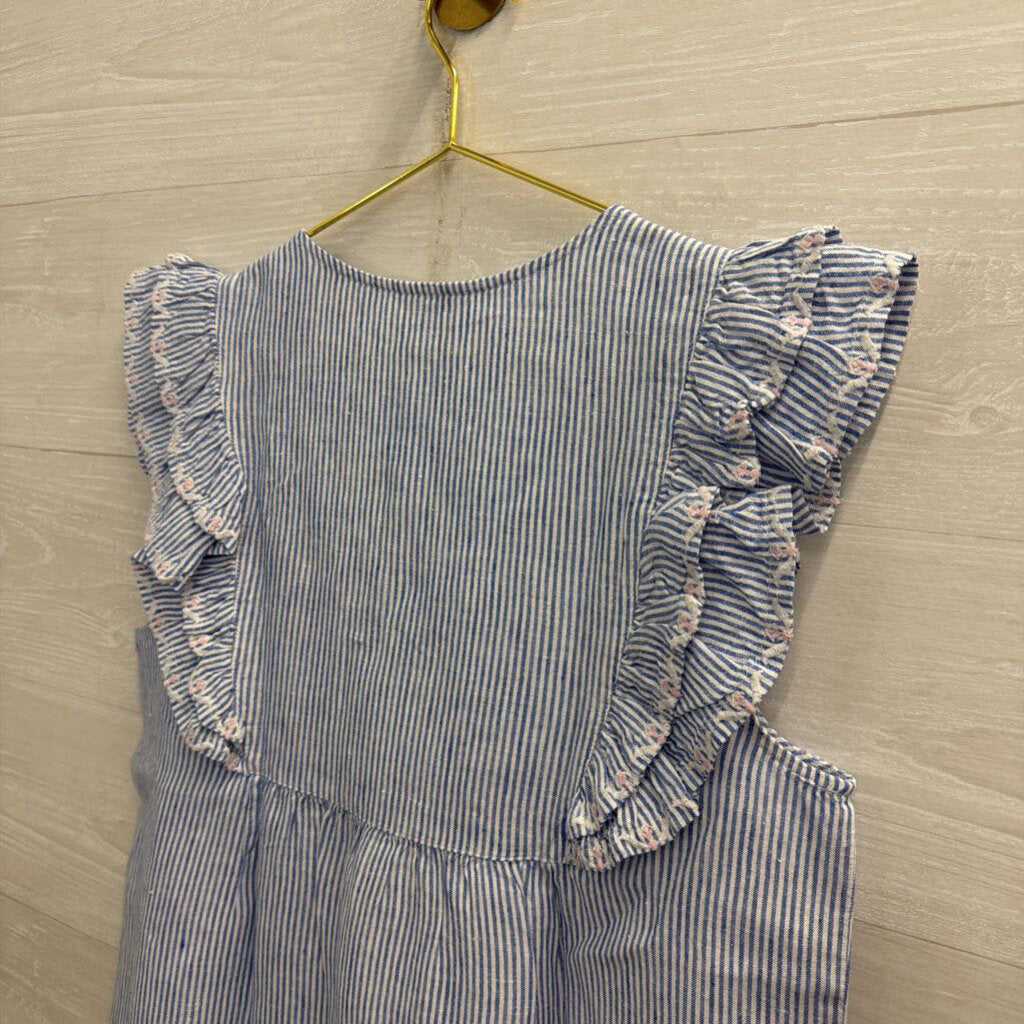 Crown and Ivy Blue/ White/ Pink Striped Embroidered Short Sleeve Top Medium