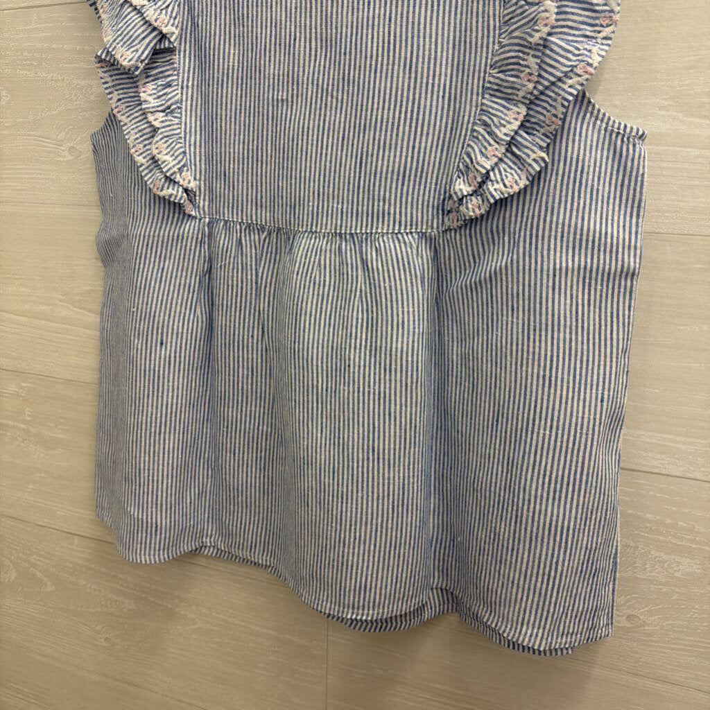 Crown and Ivy Blue/ White/ Pink Striped Embroidered Short Sleeve Top Medium