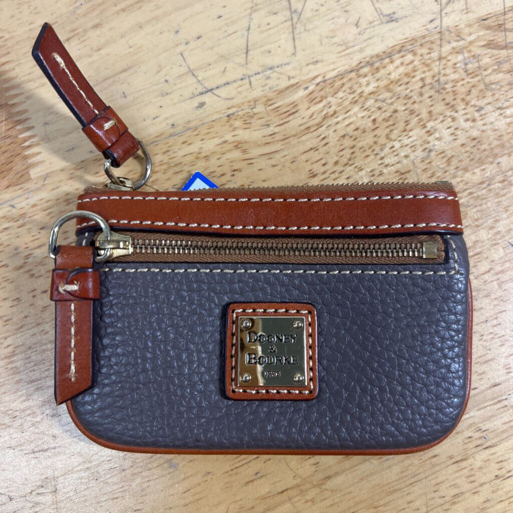 Dooney and Bourke Grey/ Brown Leather Pebble Grain Small Coin Case