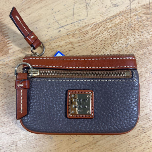 Dooney and Bourke Grey/ Brown Leather Pebble Grain Small Coin Case