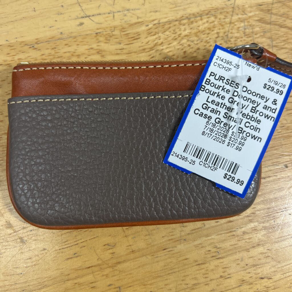 Dooney and Bourke Grey/ Brown Leather Pebble Grain Small Coin Case