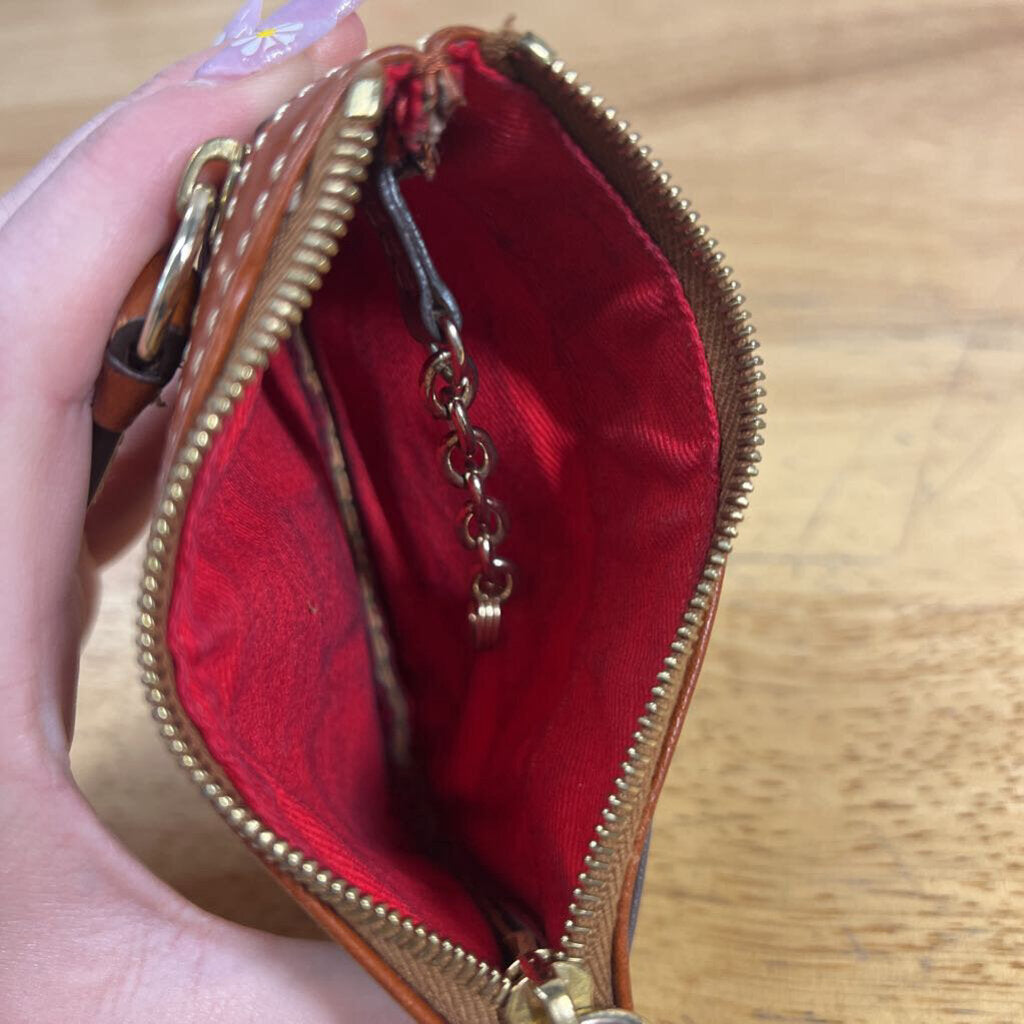 Dooney and Bourke Grey/ Brown Leather Pebble Grain Small Coin Case