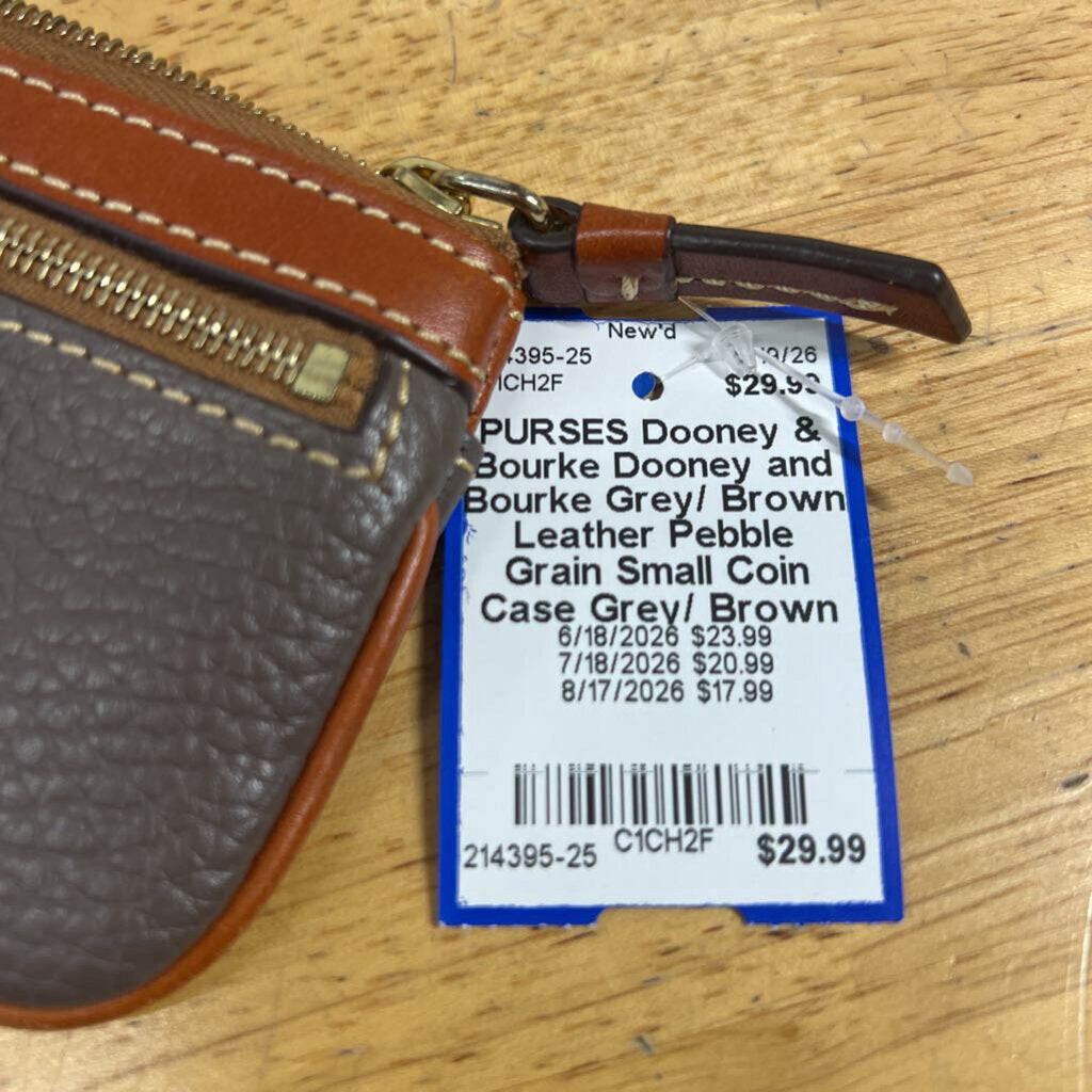 Dooney and Bourke Grey/ Brown Leather Pebble Grain Small Coin Case