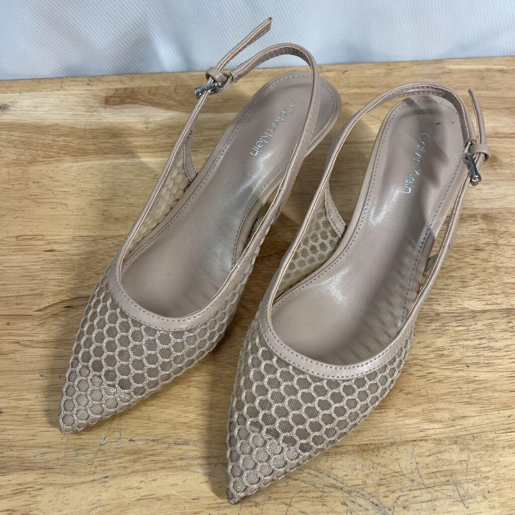 Calvin Klein Beige Mesh Slingback Pump Heels 7