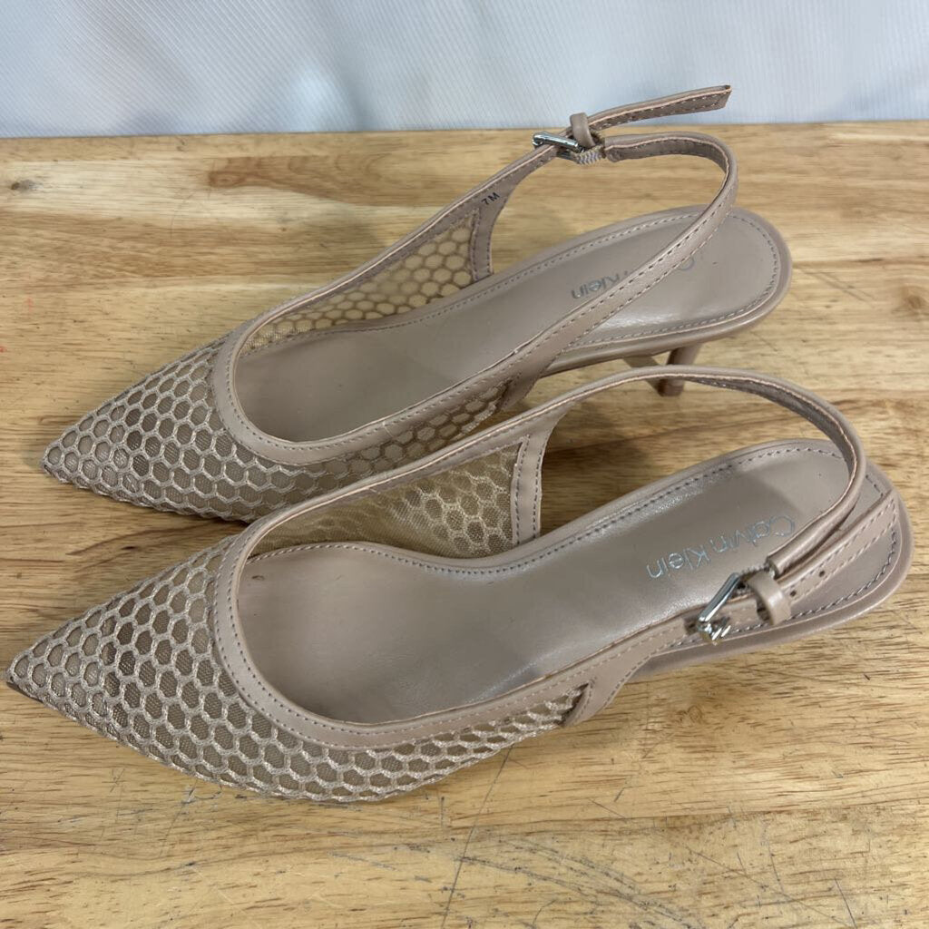 Calvin Klein Beige Mesh Slingback Pump Heels 7