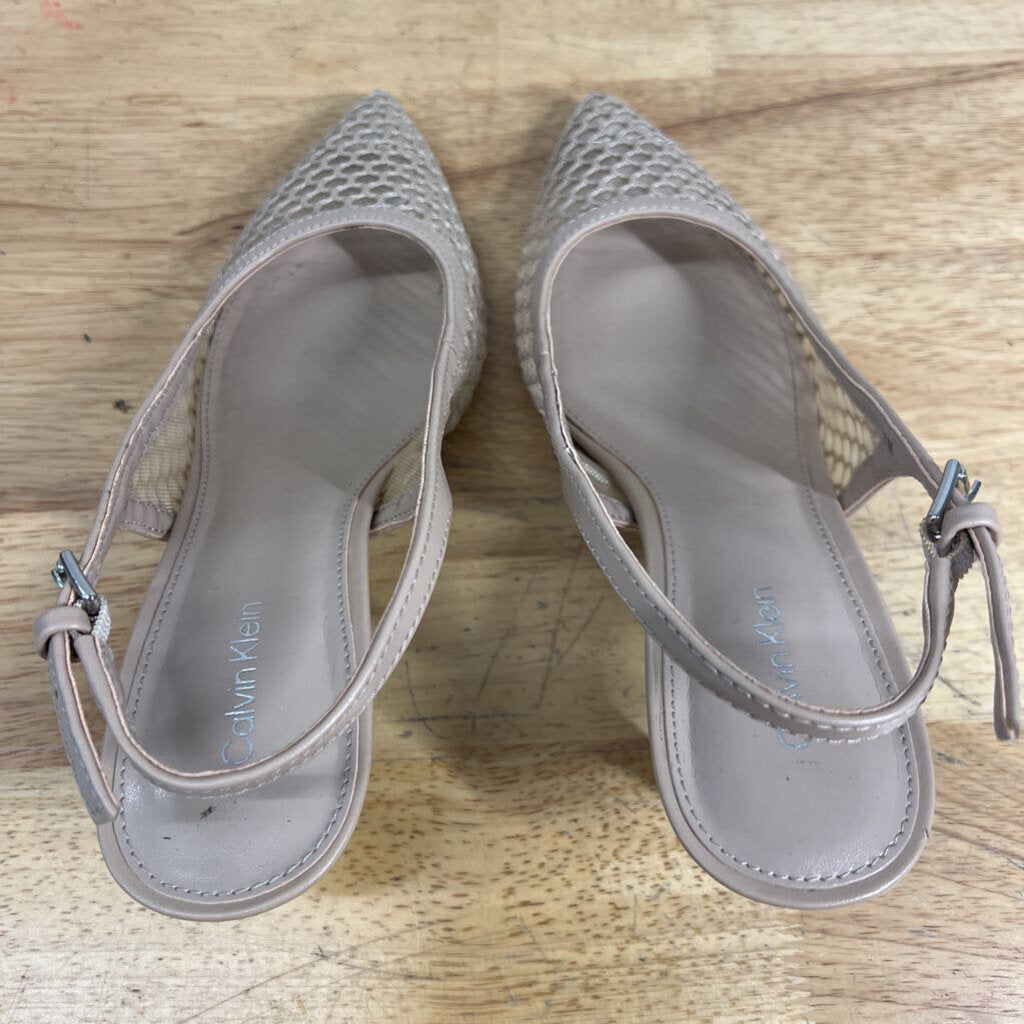 Calvin Klein Beige Mesh Slingback Pump Heels 7