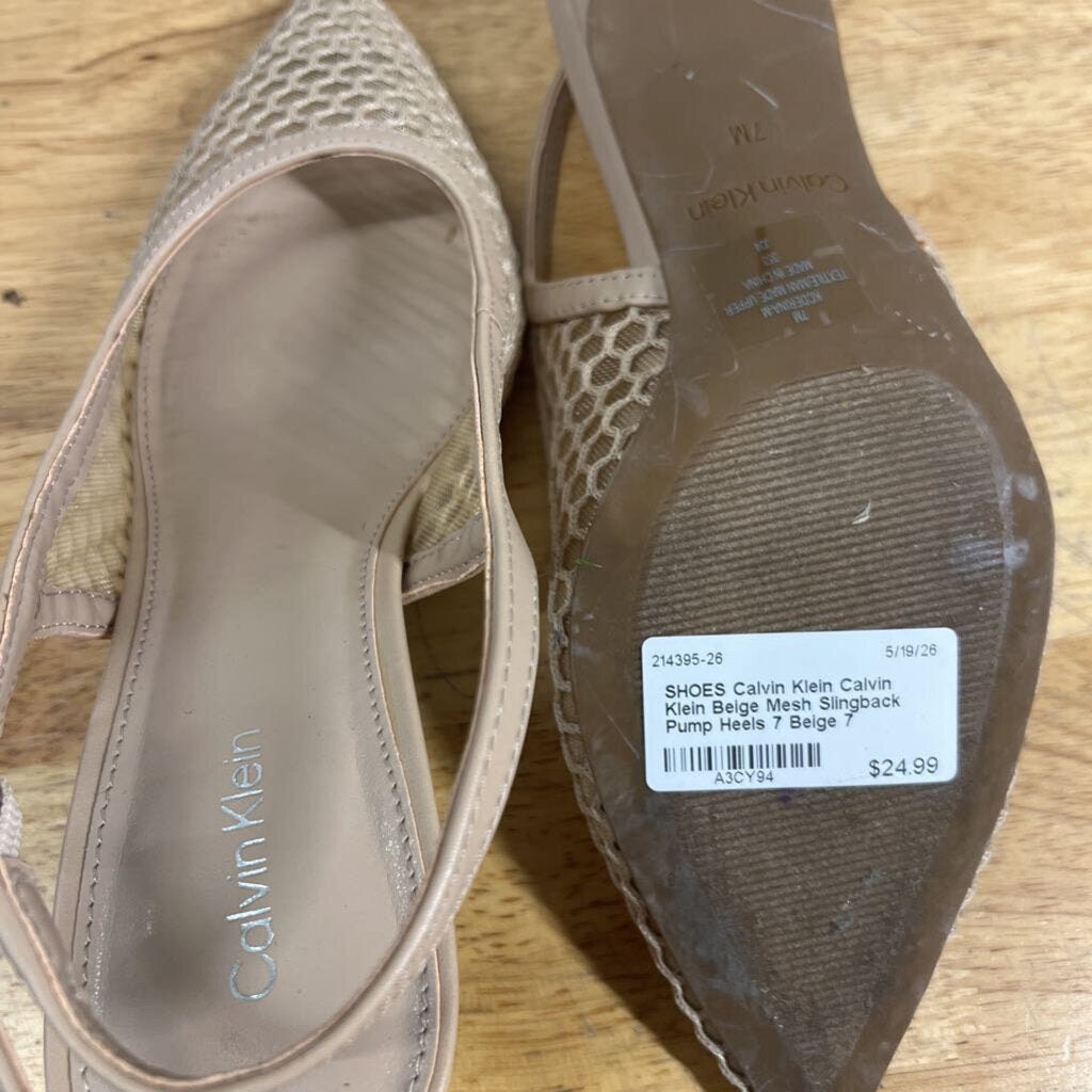 Calvin Klein Beige Mesh Slingback Pump Heels 7