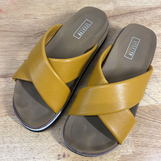 SPORTYB Yellowbox Yellow Leather Strap Platform Slide Sandals 7