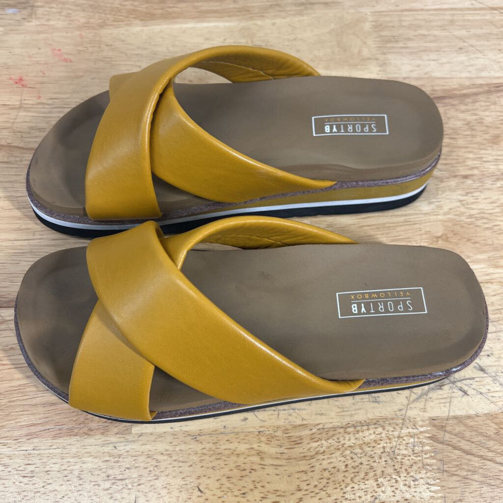 SPORTYB Yellowbox Yellow Leather Strap Platform Slide Sandals 7