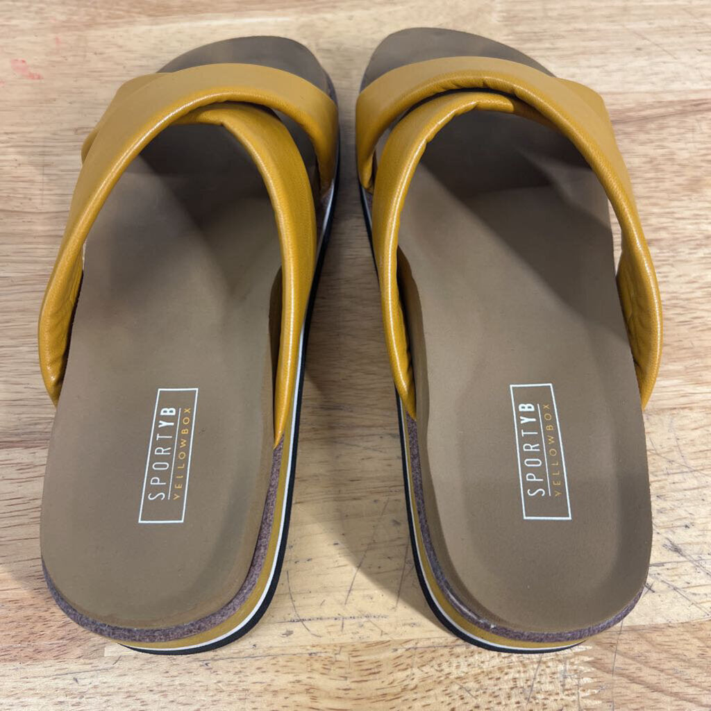 SPORTYB Yellowbox Yellow Leather Strap Platform Slide Sandals 7