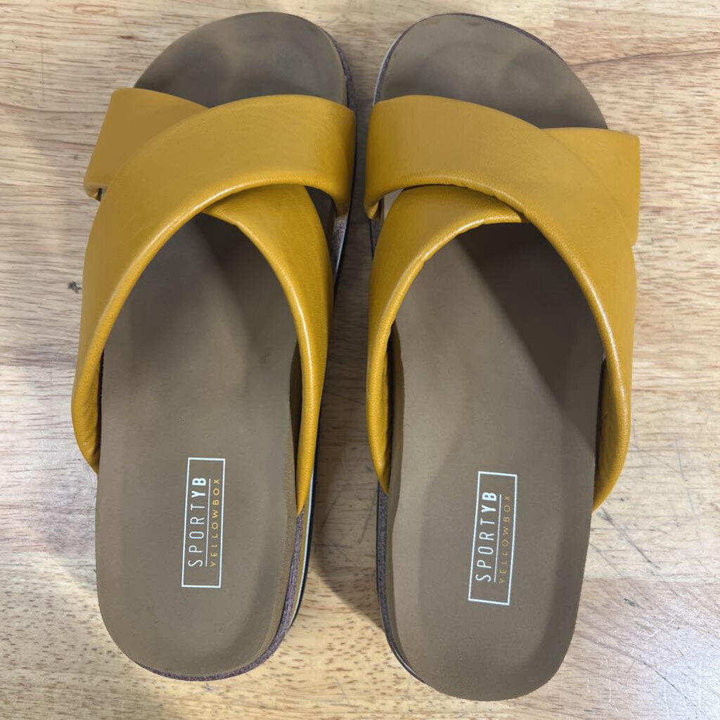 SPORTYB Yellowbox Yellow Leather Strap Platform Slide Sandals 7