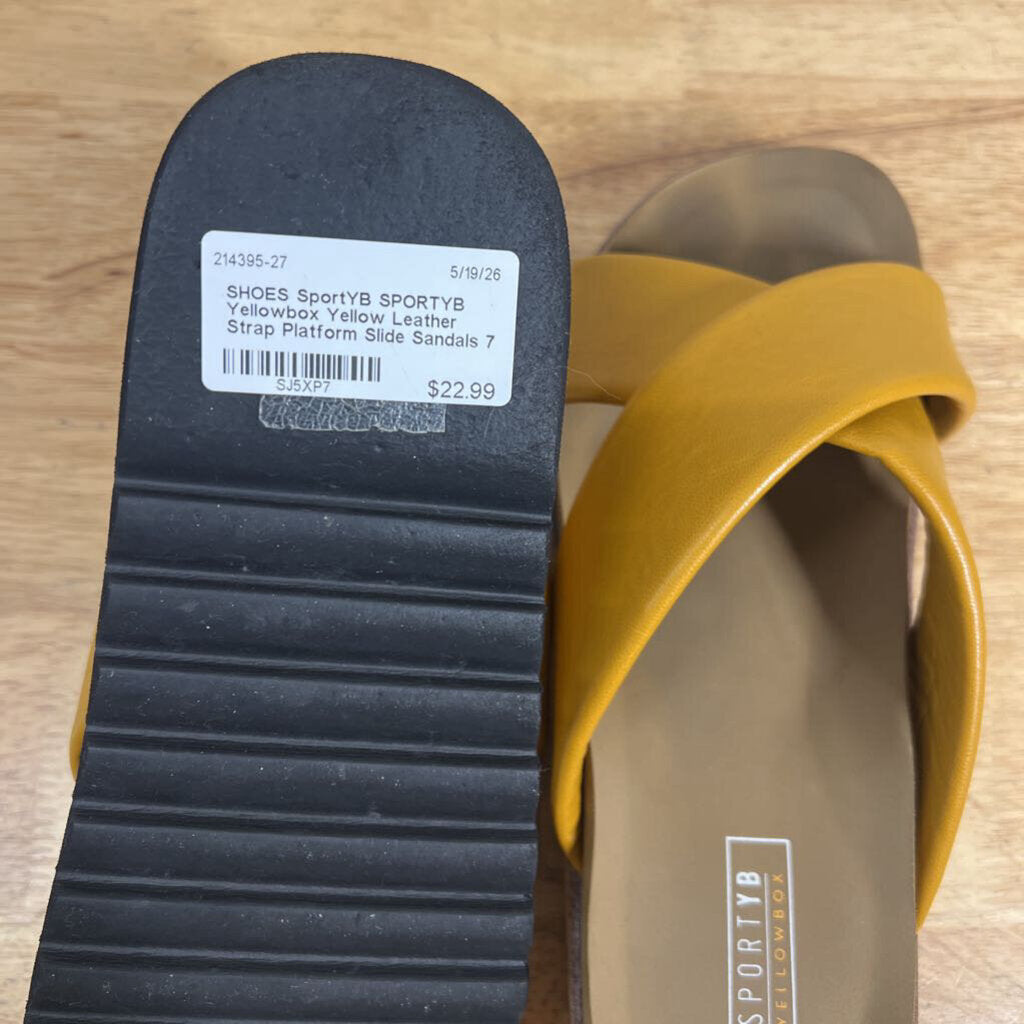 SPORTYB Yellowbox Yellow Leather Strap Platform Slide Sandals 7