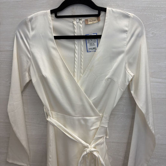Altar'd State White Silky Long Sleeve Tie Waist Dress Extra Small