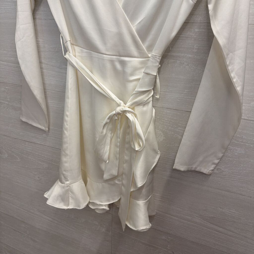Altar'd State White Silky Long Sleeve Tie Waist Dress Extra Small