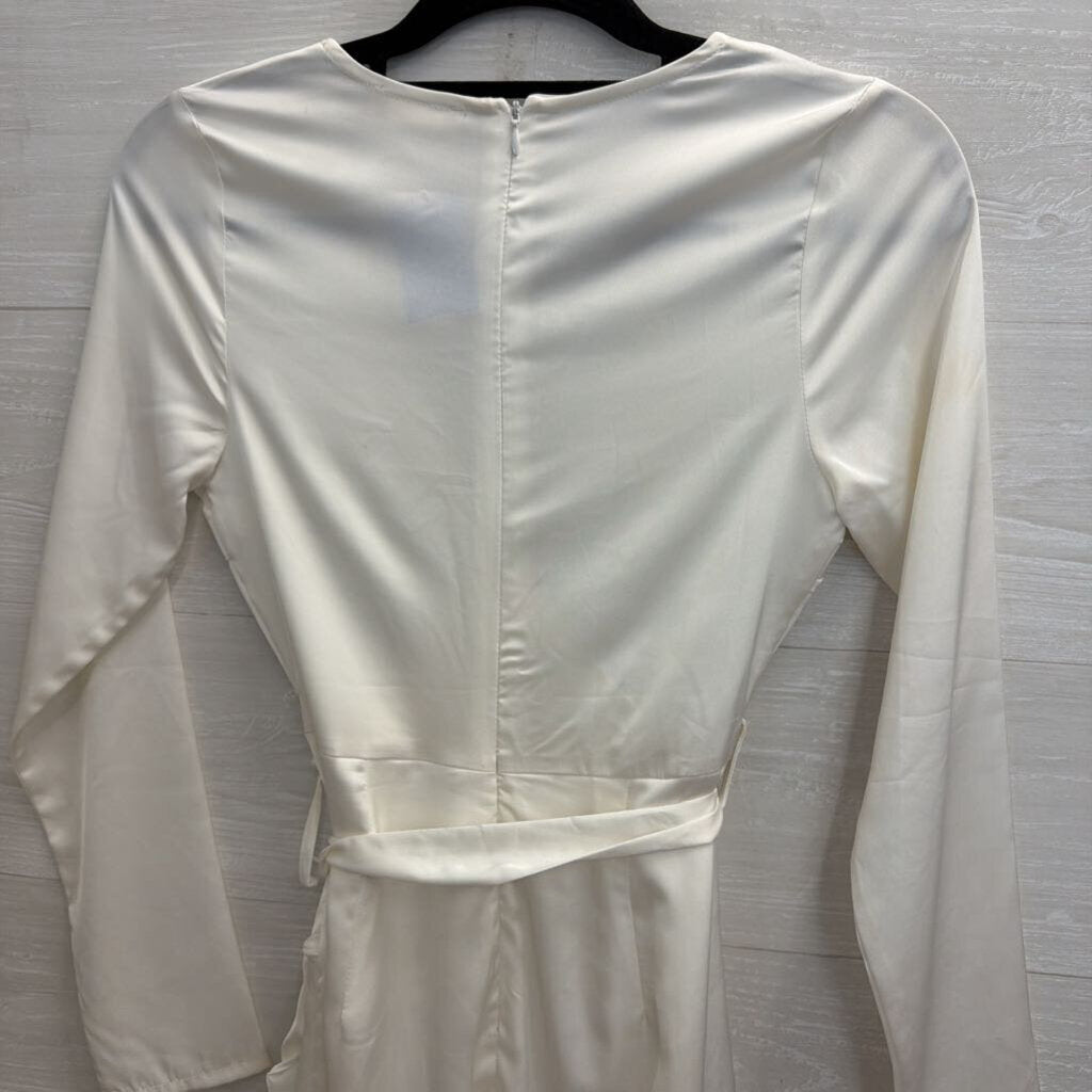 Altar'd State White Silky Long Sleeve Tie Waist Dress Extra Small