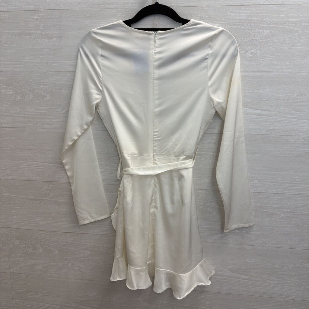 Altar'd State White Silky Long Sleeve Tie Waist Dress Extra Small