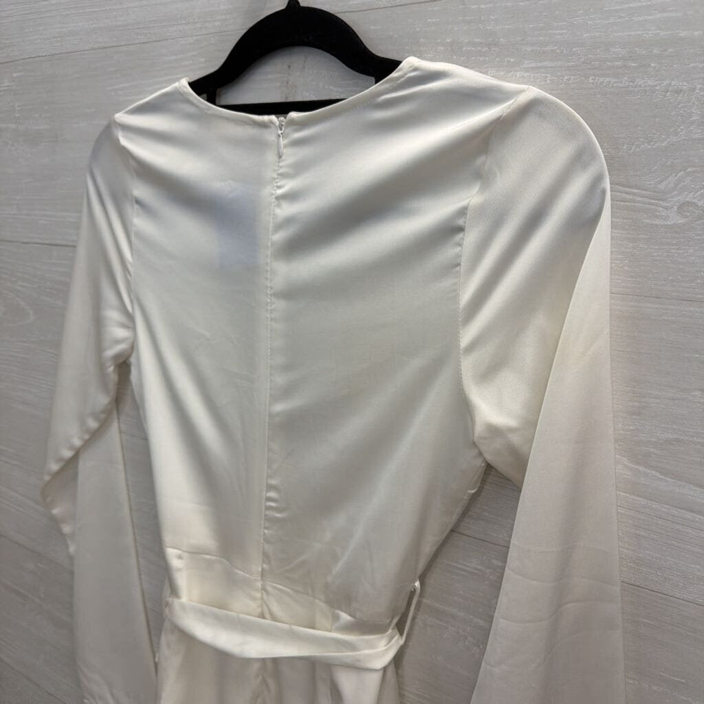 Altar'd State White Silky Long Sleeve Tie Waist Dress Extra Small