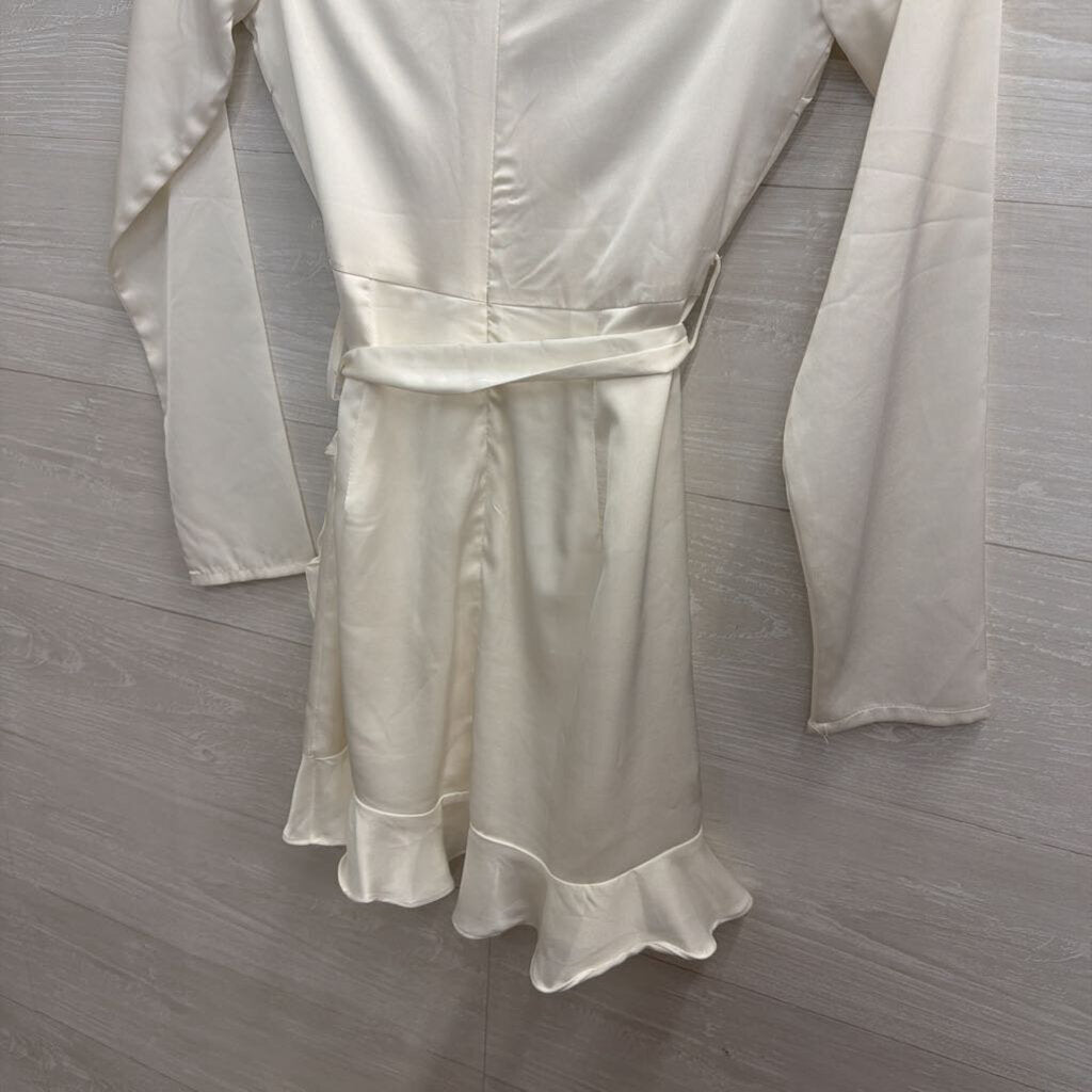 Altar'd State White Silky Long Sleeve Tie Waist Dress Extra Small
