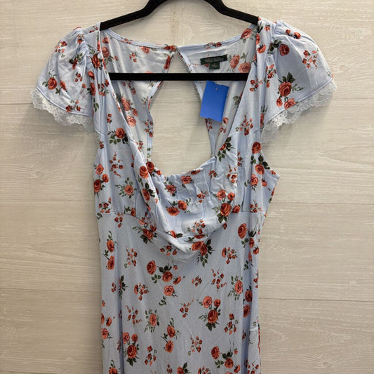 Blue/ Red Floral Print Short Sleeve Midi Dress Small
