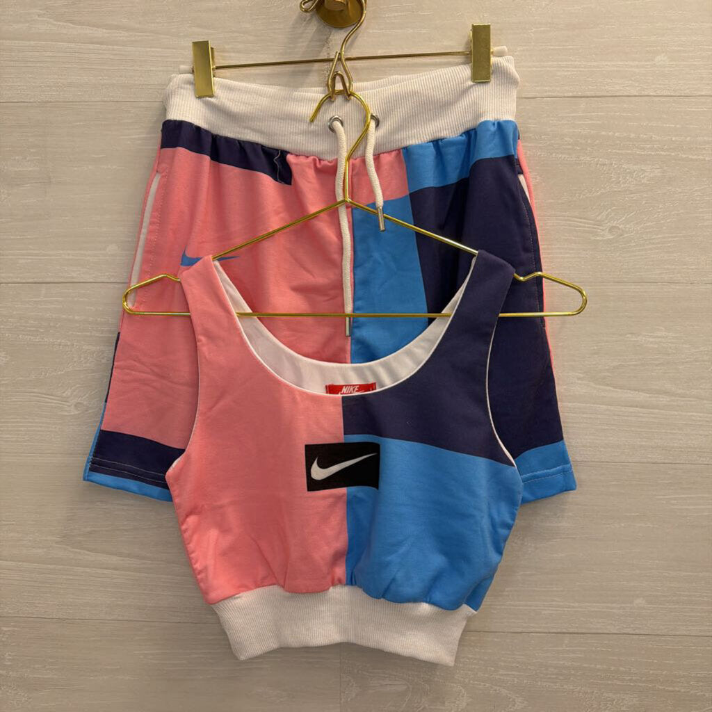 Nike Pink/ Blue Color bBock Print Tank/ Shorts Set Medium